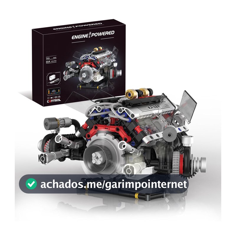 Brastoy Blocos Montar Construção de Motor V8 Modelo STEM Brinquedos Infantil e Adulto Controle Via App (664 Peças)