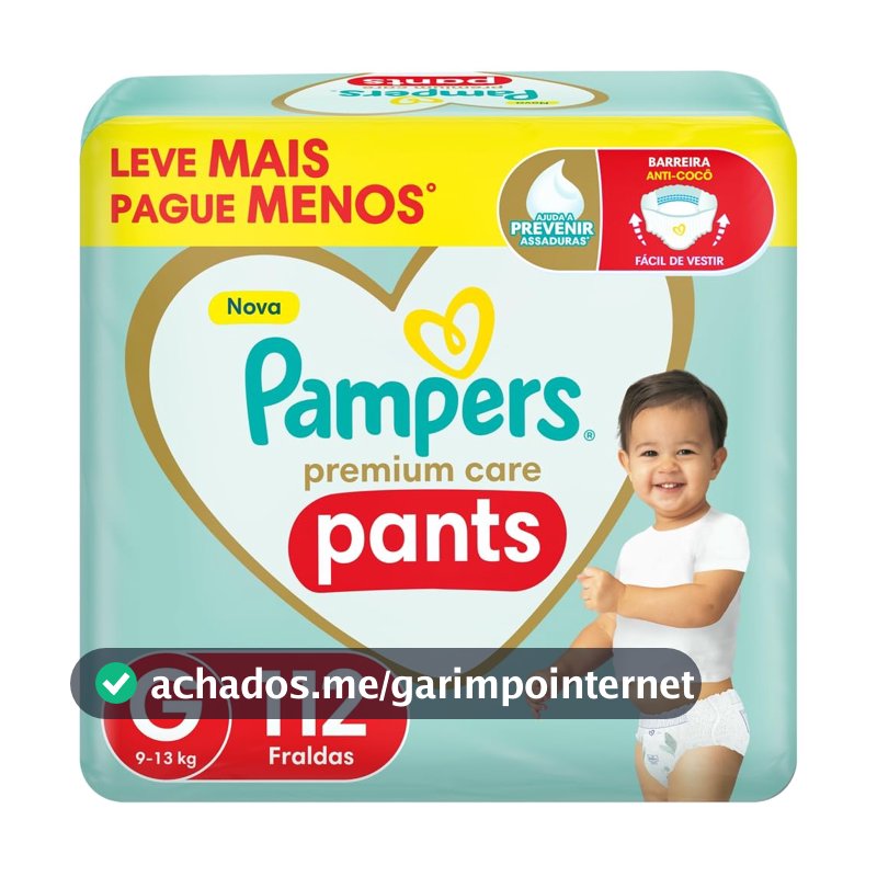 Fralda Pampers Premium Care Pants Tamanho G, Fácil de Vestir, 112 Unidades