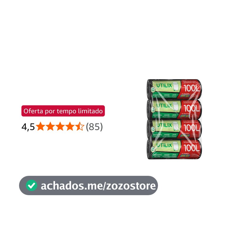 Kit com 4 unidades - Utilix 100 litros, Preto, com 60 Sacos.