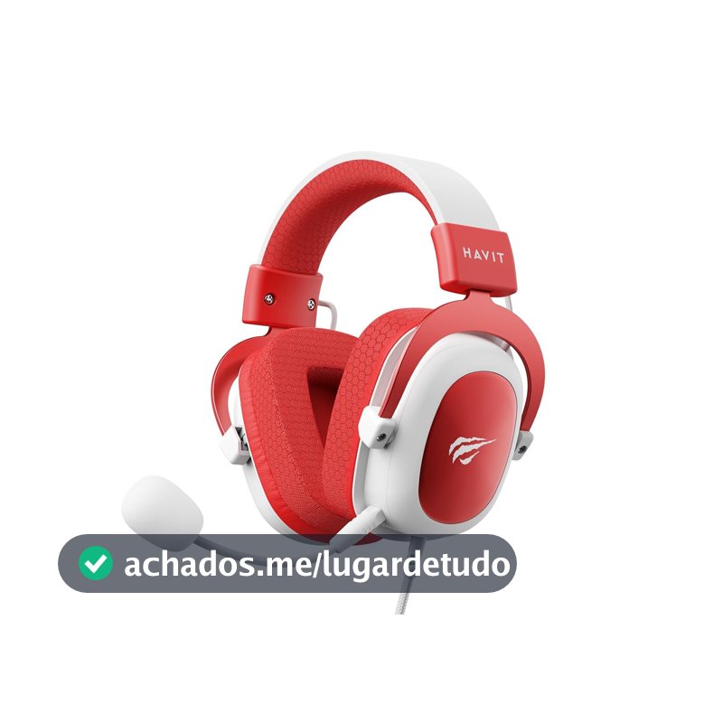 Havit Headphone Fone de Ouvido H2002d Red, Gamer, com Microfone, Falante 53mm, Plug 3, 5mm: compatível com XBOX ONE e PS4, HV-H2002d Cor Vermelho e Branco