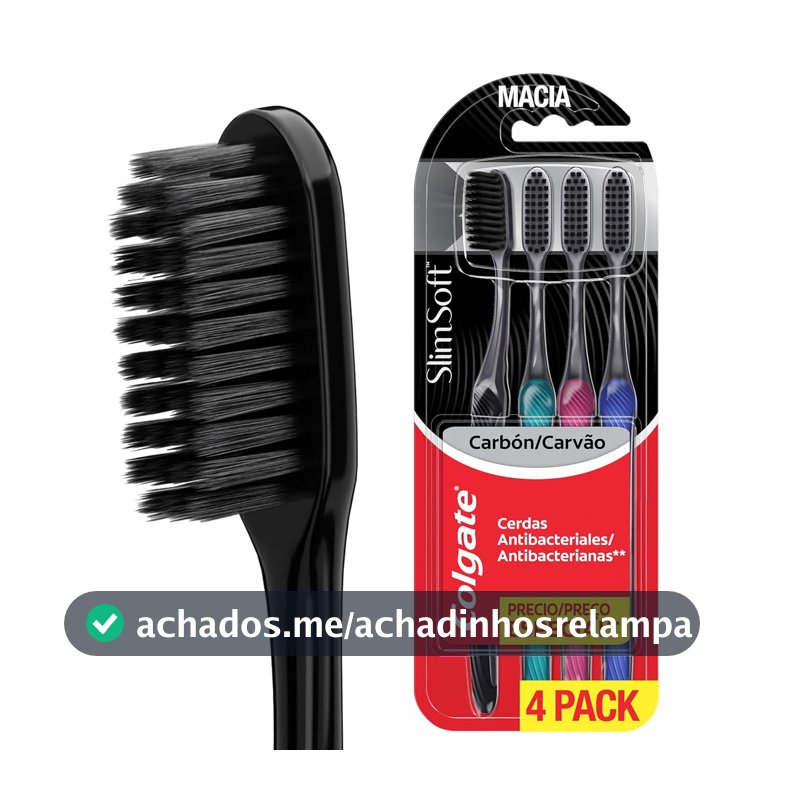 Colgate Slim Soft Black Escova de Dente Macia, 4 Unidades