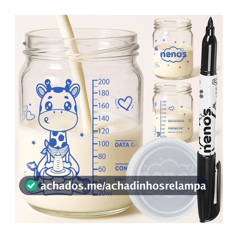 5 Potes de Vidro Armazenar Leite Materno ou Papinha com Graduação 200ml - GIRAFA