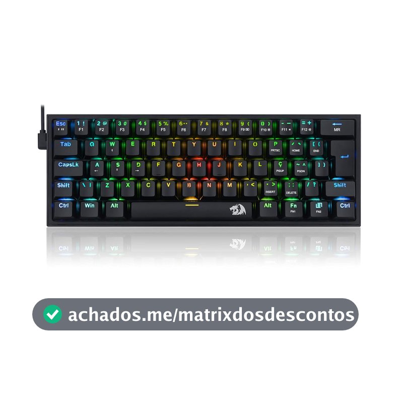 Teclado Mecânico Gamer Redragon Fizz RGB Preto Switch Azul Hotswap ABNT2 K617-RGB-B