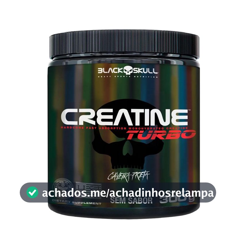 Creatine Turbo – sem sabor - Pote 300g - Black Skull - Suplementação para Treino, Performance, Ganho Muscular, Hipertrofia, Força e Resistência