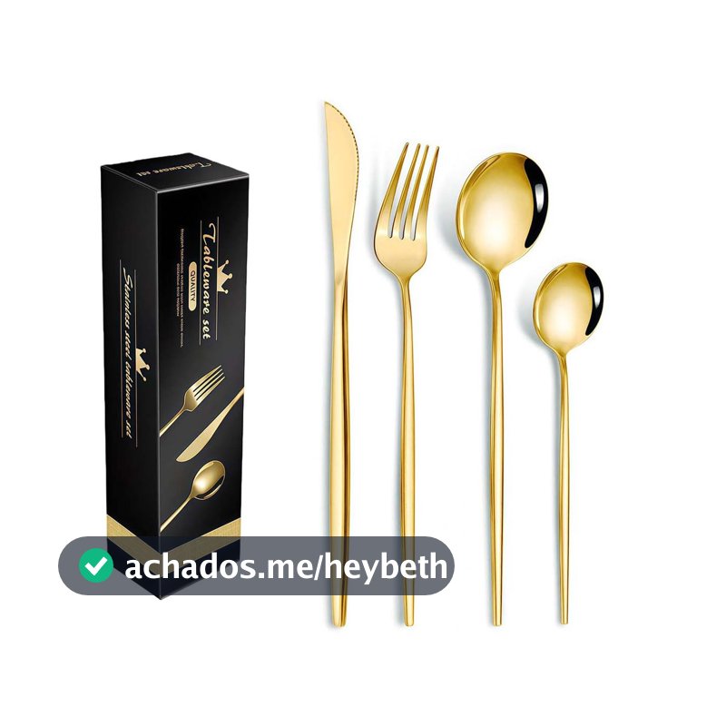 Jogo de Talheres 24 Peças Dourado, Conjunto de Talheres Luxo em Aço Inoxidável Dourado, Faqueiro para Celebrações, Casamentos e Festas de Natal