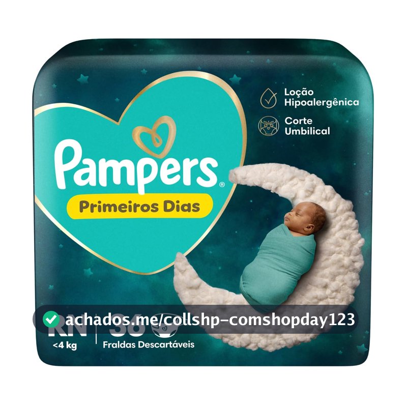 Fralda Pampers Primeiros Dias Tamanho RN (Até 4 kg), 36 Unidades