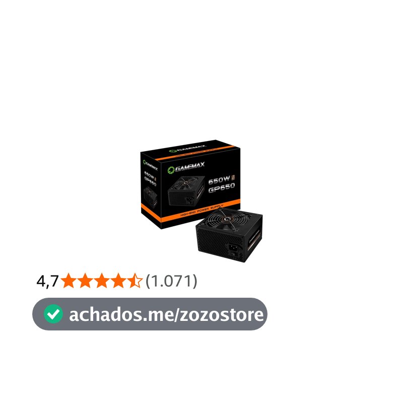 GAMEMAX Fonte Gamer GP650 80 Plus Bronze PFC Ativo Preta 650W, PRETO