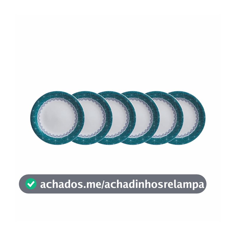 Estojo com 6 Pratos Sobremesa em Porcelana, Modelo Redondo Voyage Coup, Decoração Itacaré, Azul, Porcelana Schmidt