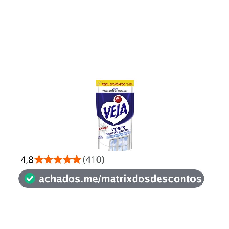 Veja Limpa Vidros Vidrex Cristal Refil 400ml