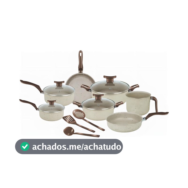 Dona Chefa, Super Jogo De Panelas 10 Peças Elegan Baunilha Tampa de Vidro Antiaderente, Conjunto de Panela para Cozinha Teflon