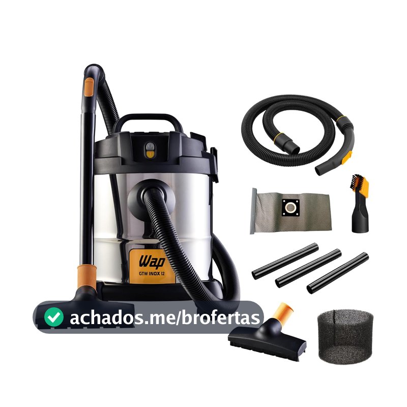 WAP Aspirador de Pó e Água Barril GTW INOX 12, Compacto, 12 Litros, com Filtro Lavável, 160mbar 1400W 127V