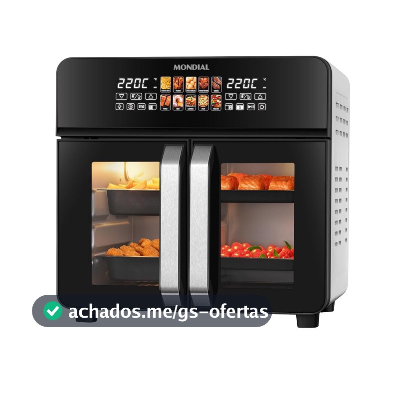MONDIAL Air Fryer Forno 25L French Door, Preto/Inox, 2000W, 110V - AFDO-25L-FD