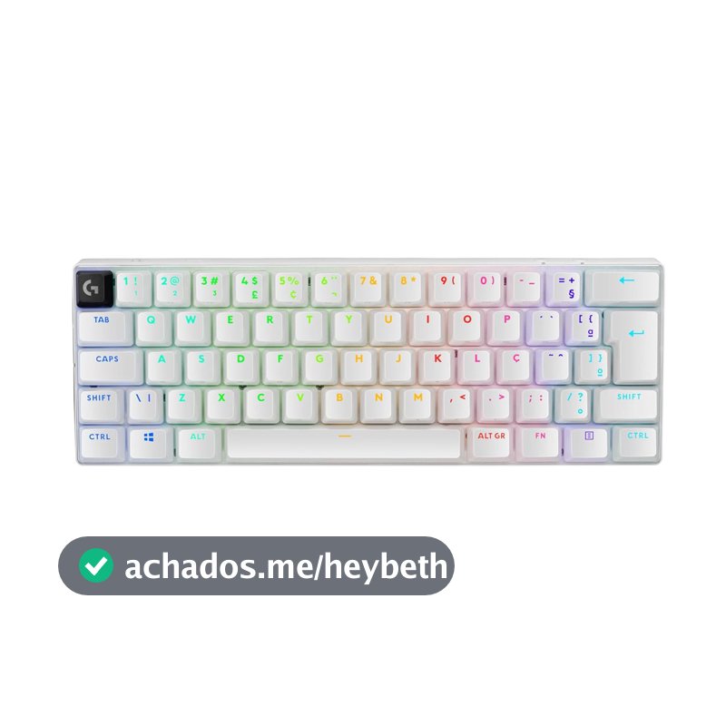 Teclado Mecânico Gamer Sem Fio Logitech G PRO X 60 LIGHTSPEED com Design Ultra Compacto TKL 60%, Switch Óptico GX Tactile, RGB LIGHTSYNC, Conexão Bluetooth ou USB, Compatível com Windows - Branco