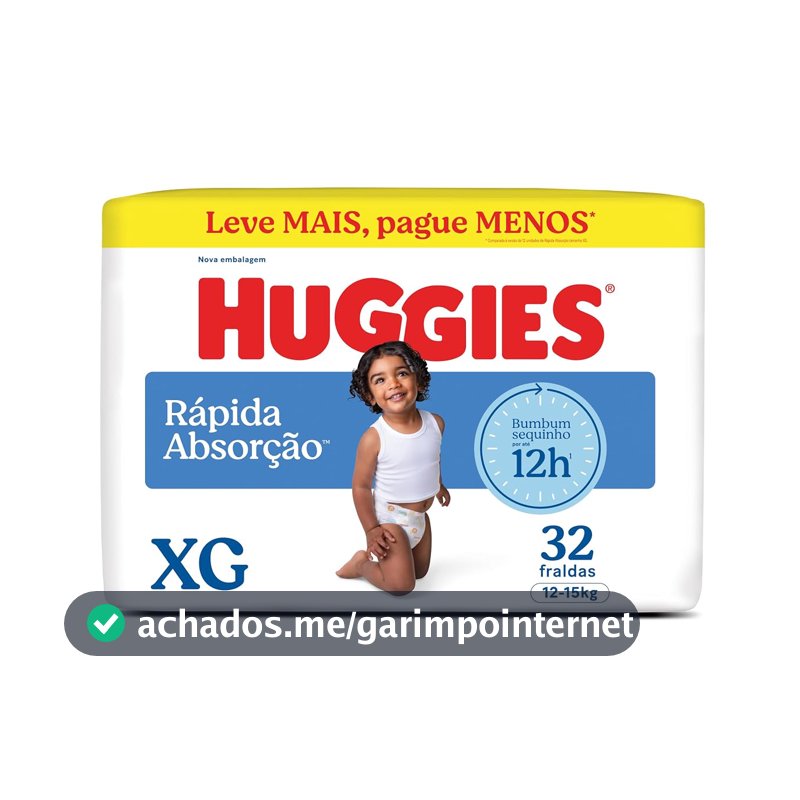 Huggies Rápida Absorção Fralda Descartável, Absorção Em Segundos XG - 32 UN