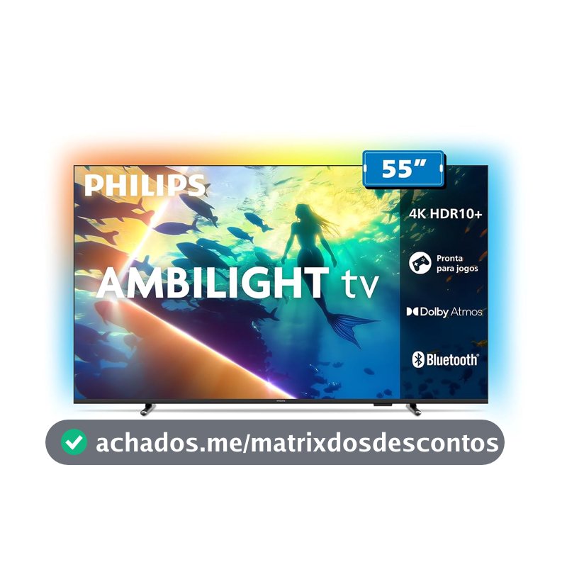PHILIPS, Smart TV Ambilight 55" 4K, Titan OS, 55PUG8100/78, Comando de Voz, HDR10+/Dolby Atmos, VRR/ALLM, Bluetooth