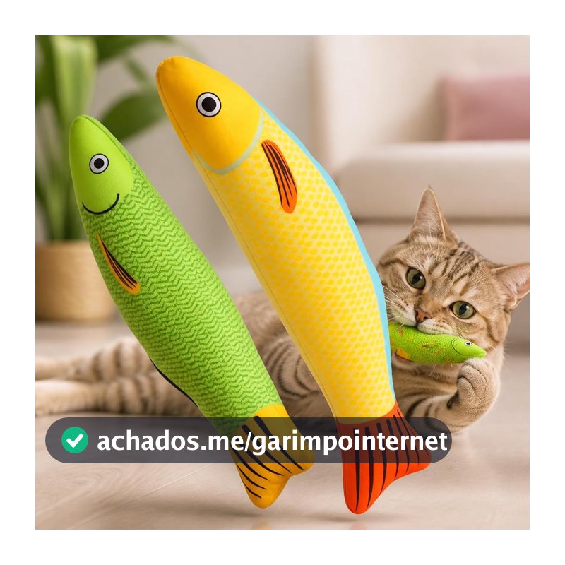 ALENKO Brinquedo para Gato Peixe Kit 2 Unidades Verde e Amarelo Interativo