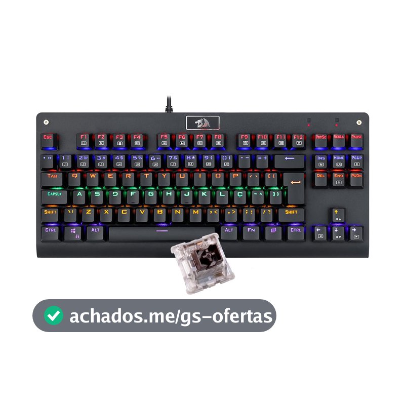 Teclado Mecânico Redragon Dark Avenger Preto Iluminação Rainbow Switch Marrom USB-A K568R