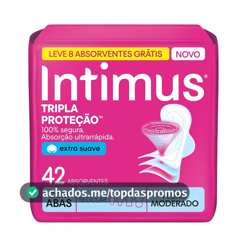 Absorvente Intimus Tripla Proteção Dia Suave Com Abas, Fluxo Moderado, 42 unid