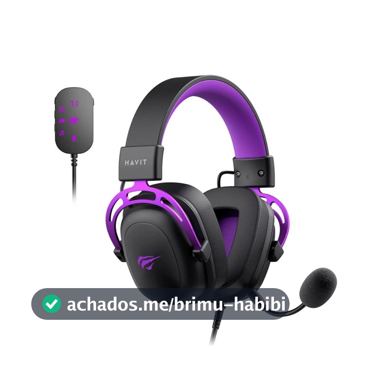 Headset Gamer Havit Gamenote H2002C + U Adaptador USB 7.1, P3, Adaptador P2 para PC, Microfone Destacável, Preto/Roxo