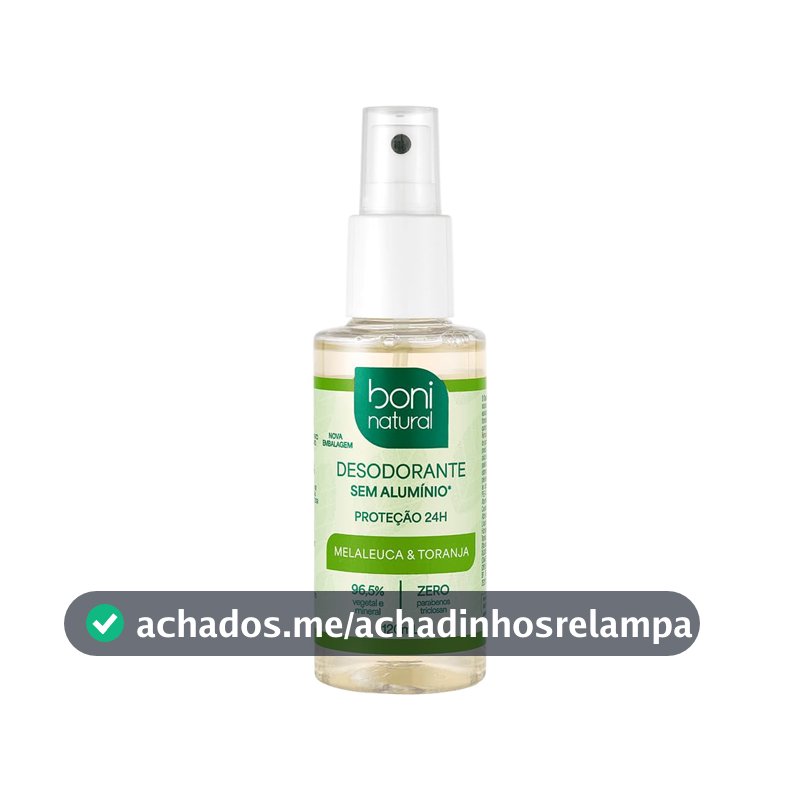 Desodorante Natural e Vegano com óleos essenciais de Melaleuca e Toranja, 24h de proteção, Sem Alumínio, Sem Parabeno, Boni Natural, Transparente