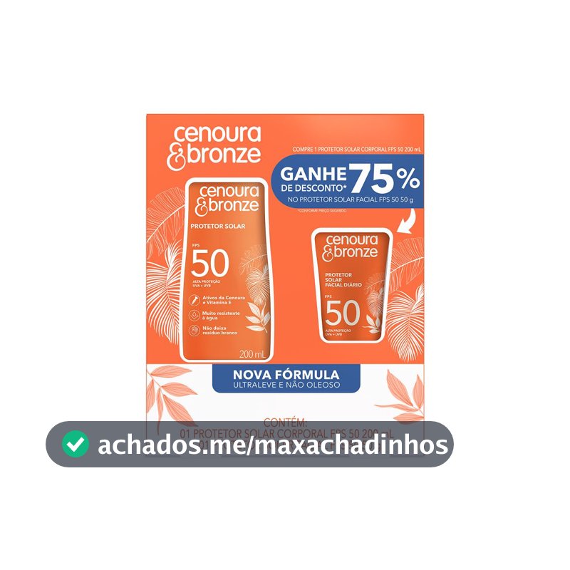 Kit Cenoura & Bronze Protetor Solar 200ml+ Protetor Solar Facial 50g - FPS 50
