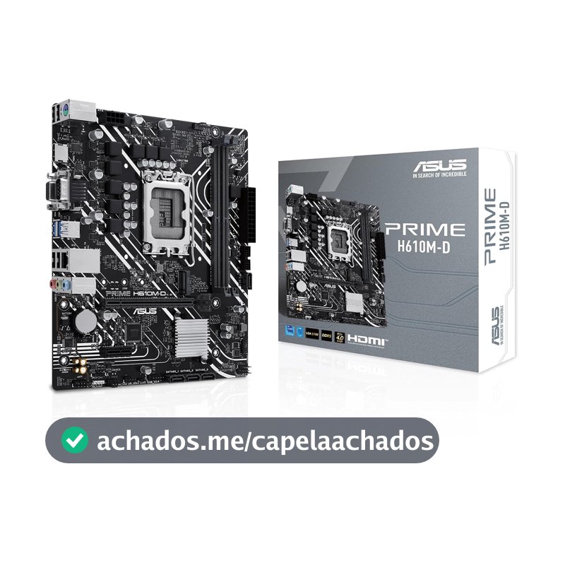 ASUS Placa-mãe Prime H610M-D Intel H610 Micro-ATX (LGA 1700), DDR5, PCIe 4.0, slot M.2, Realtek 1Gb Ethernet, HDMITM/VGA, USB 3.2 Gen 1, SATA 6Gbps, COM Port, RGB Header