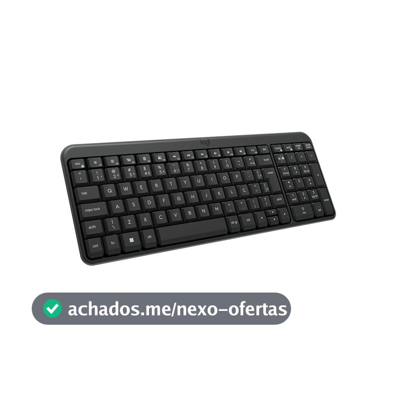 Teclado Sem Fio Logitech K250 Bluetooth com Conectividade Rápida e Fácil, Design Compacto, Teclado Numérico, Layout ABNT2, Teclas Resistentes a Derramamentos, Compatível com PC e Mac - Grafite