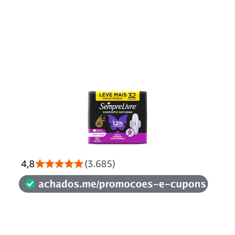 Absorvente Noturno com Abas Sempre Livre, Cobertura Suave, 32 Unidades