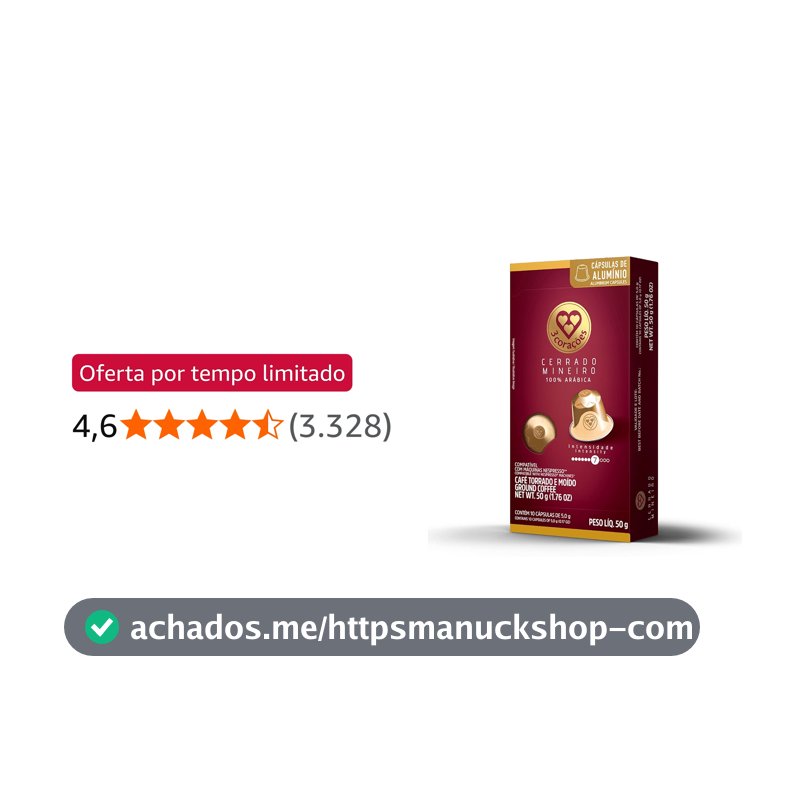 3 Corações Cápsulas de Café Cerrado Mineiro, Compatíveis com Nespresso, contém 10 cápsulas