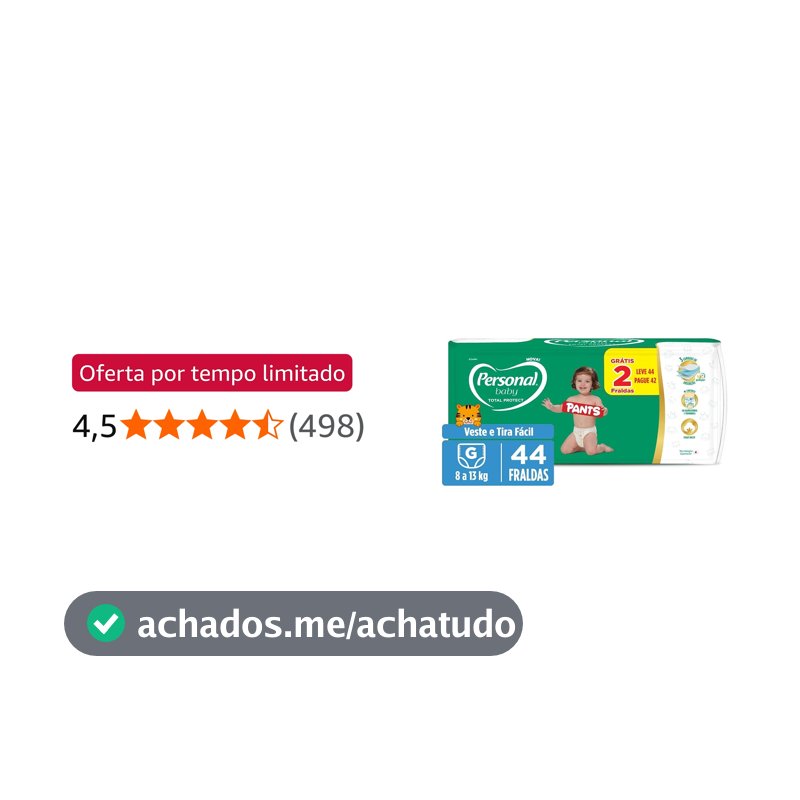 Personal Fralda Baby Total Protect Pants Grande, 44 Unidades