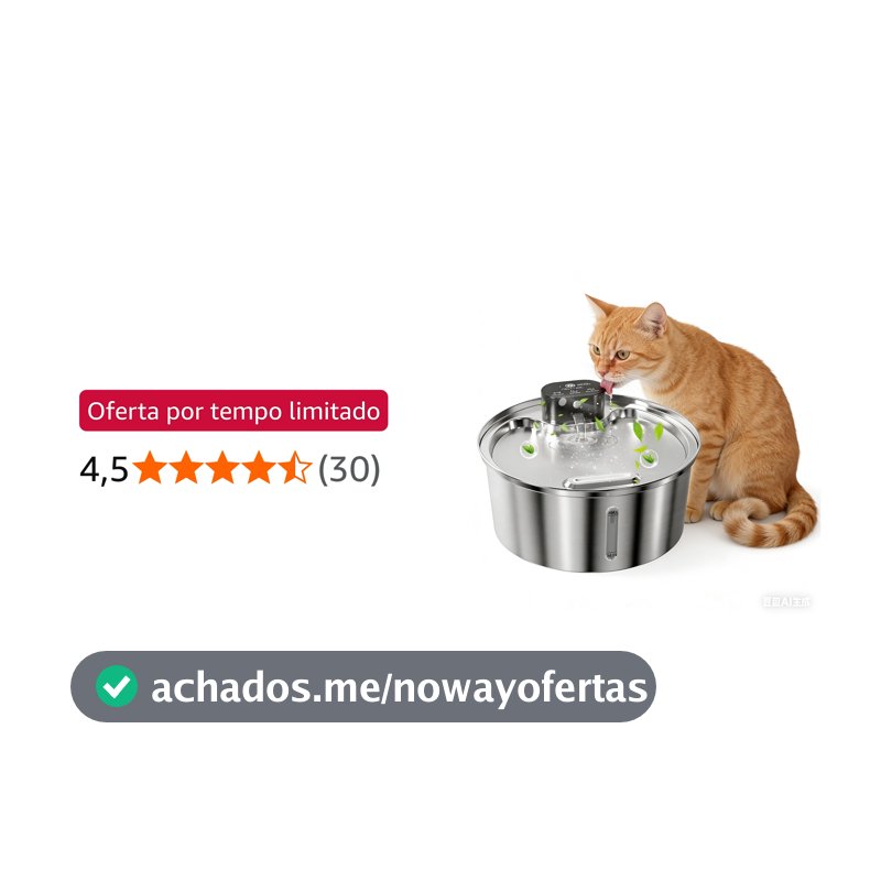 NEWPET Bebedouro para Gatos sem Fio,3.2L Fonte de Água para Gatos em Aço Inoxidável 304, Silenciosa, Bivolt