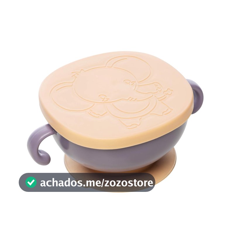 LYOR - Bowl com Tampa e Ventosa Baby Elefante Rosa Plástico