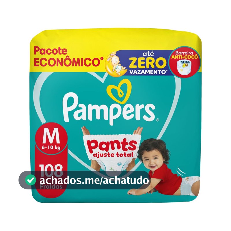 Fralda Pampers Pants Ajuste Total Tamanho M, 108 Unidades