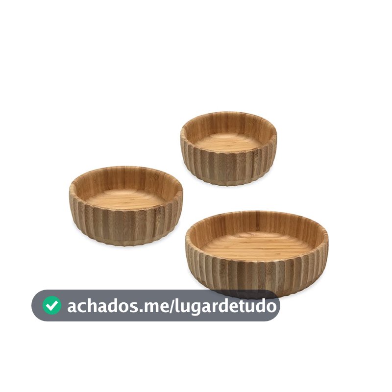 Oikos - Kit 3 Bowls Canelados de Bambu para Salada e Frutas
