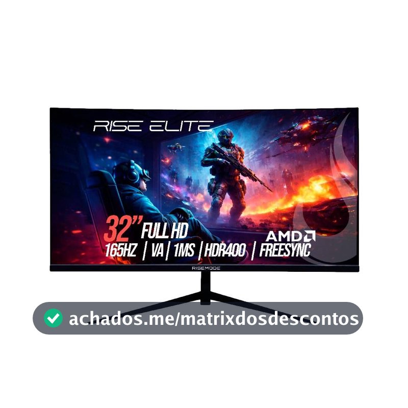 Rise Mode Monitor Gamer Curvo 32" Full HD 165Hz VA DisplayPort/HDMI, Preto