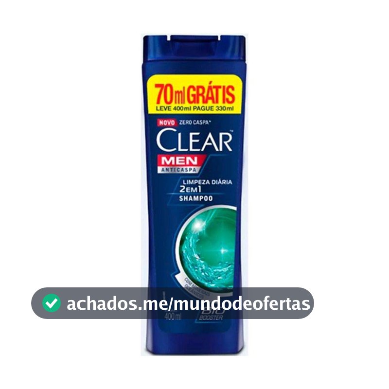 Clear Men Shampoo Anticaspa 2 em 1 Limpeza Diária 400ml