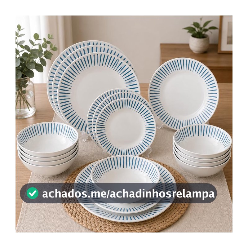 Aparelho De Jantar 16 Peças Opaline Atlantis Pratos Tigelas Branco Azul