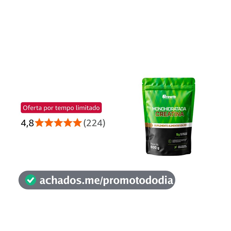 Growth Supplements - Creatina 500g Pouch Treino Musculação Dieta Alta Performance - Growth Supplements