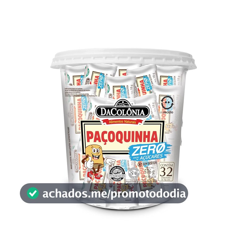 Paçoquinha Zero Açúcar DaColônia, 18g, Pote com 32 Unidades