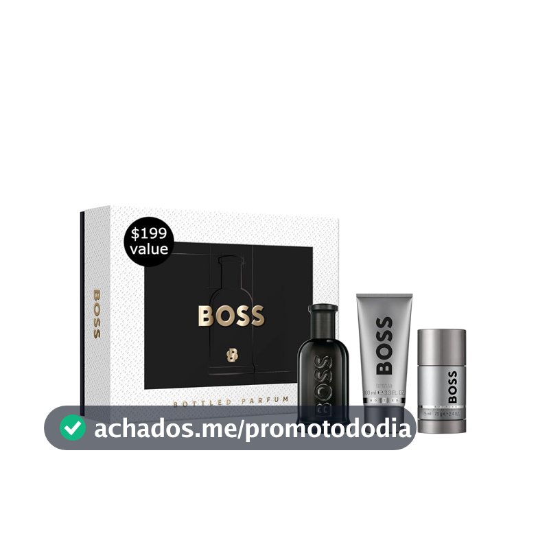 Kit Perfume Masculino Hugo Boss Bottled Parfum, Amadeirado Âmbar, 3 Itens