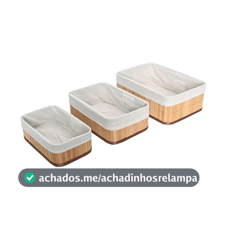 Mimo Style Jogo de 03 Cestos Organizadores Feito de Bambu Cor Claro. Perfeito para Banheiros, Armários, Lavanderias, Entre Outros. Bonito e Elegante, Combina Com Todas as Decorações, BM19231 JG