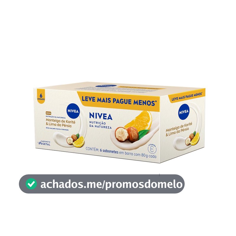 NIVEA Sabonete Vegetal Nutrição Da Natureza Manteiga De Karité & Lima Da Pérsia 80g (6 un.), Limpeza Delicada, Banho, Pele Macia e Hidratada, Fórmula Natural