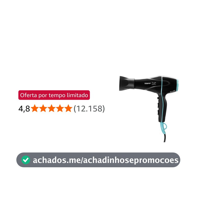 Secador 2000w 127v, Taiff, Style 333, Preto, Pequeno