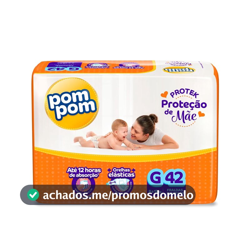 Fralda Pom Pom Protek Proteção de Mãe Mega G 42 Unidades