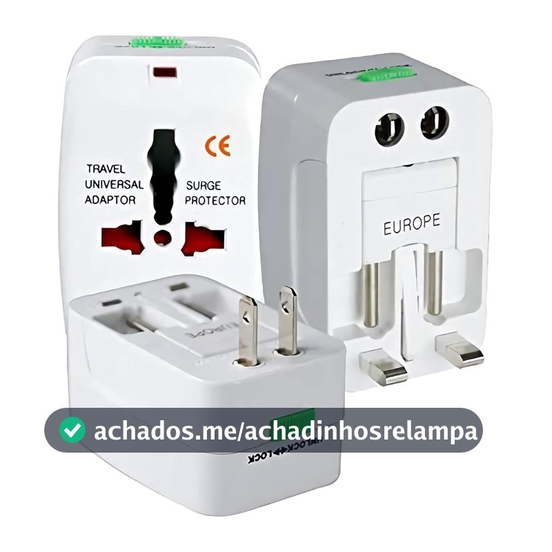Adaptador de Tomada Universal Para Viagem Padrão Internacional Europa UK Asia EUA JP AU EU Europeu 3 Pinos Mais de 150 Países Bivolt Trava de Segurança Portátil Ajustável Super PREMIUM