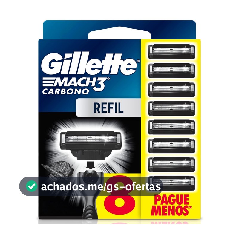 Gillette Mach3 Carbono Carga para Aparelho de Barbear com Carvão 8 Unidades