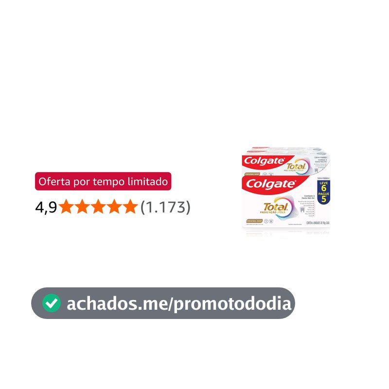 Colgate Total Original Mint Creme Dental Prevenção Ativa com Flúor, 6x90g
