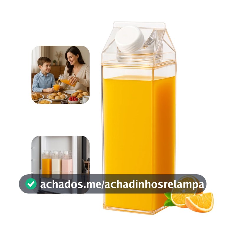 Garrafa Formato Caixa Leite Acrílico 1L Tampa Rosca Multiuso Decorativa