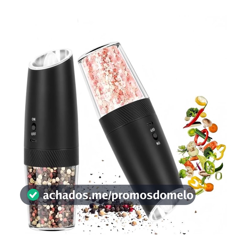 Kit 2 Moedores Elétricos de Pimenta e Sal Automáticos por Gravidade
