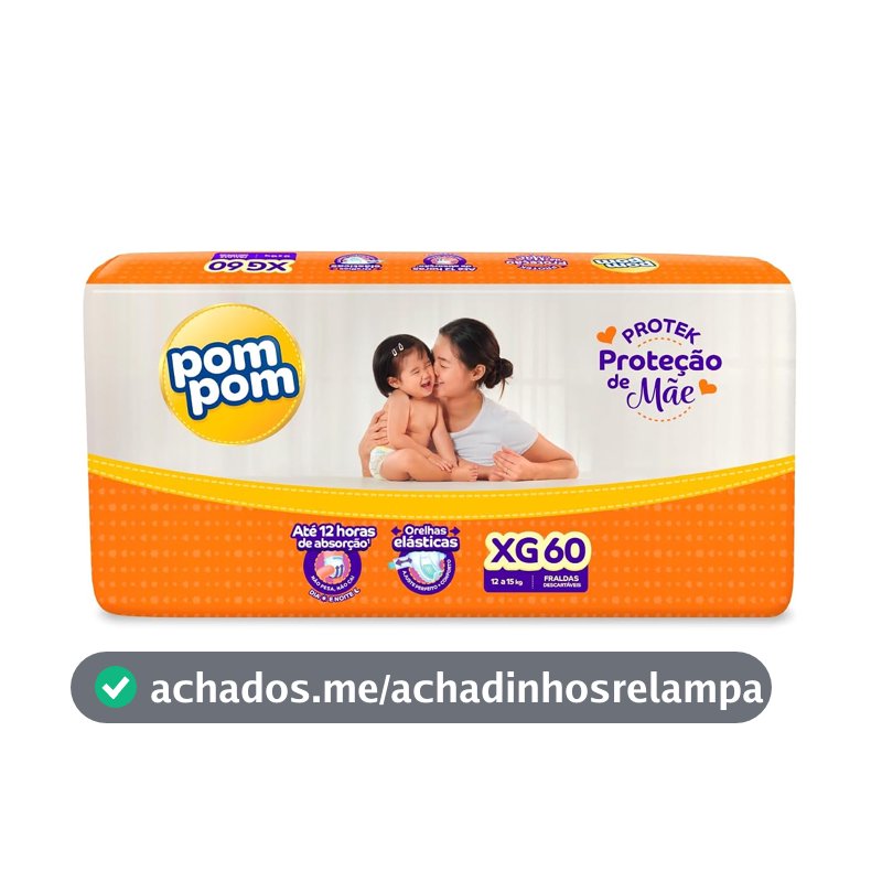 Fralda Pom Pom Protek Proteção de Mãe Hiper XG 60 Unidades